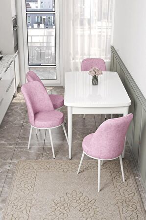 Rovena Leona Beyaz 80x132 Açılabilir Mdf Mutfak Masası Takımı 4 Adet Sandalye