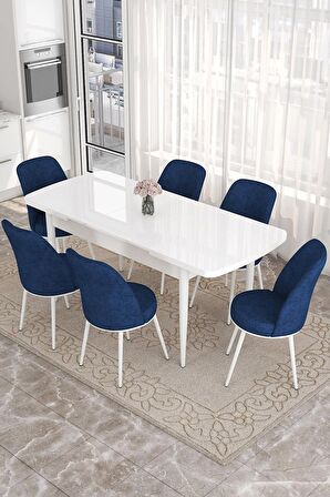 Rovena Leona Beyaz 80x132 Açılabilir Mdf Mutfak Masası Takımı 6 Adet Sandalye