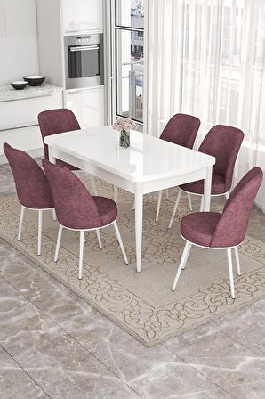 Rovena Leona Beyaz 80x132 Açılabilir Mdf Mutfak Masası Takımı 6 Adet Sandalye