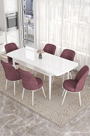 Rovena Leona Beyaz 80x132 Açılabilir Mdf Mutfak Masası Takımı 6 Adet Sandalye