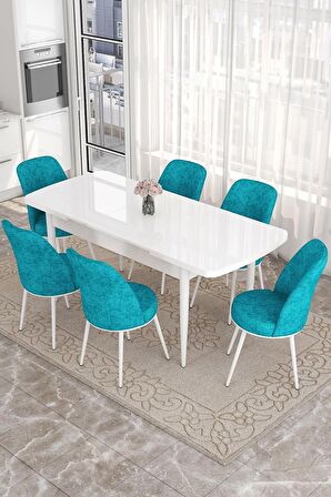Rovena Leona Beyaz 80x132 Açılabilir Mdf Mutfak Masası Takımı 6 Adet Sandalye