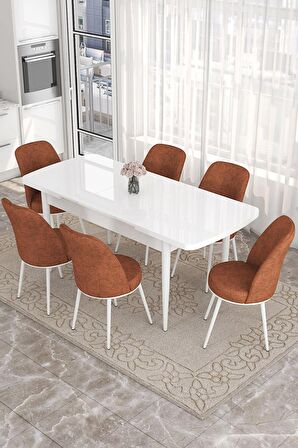 Rovena Leona Beyaz 80x132 Açılabilir Mdf Mutfak Masası Takımı 6 Adet Sandalye
