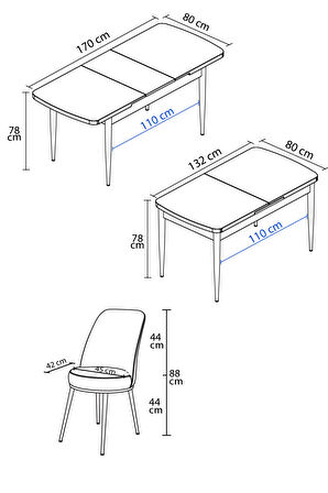 Rovena Leona Meşe 80x132 Açılabilir Mdf Mutfak Masası Takımı 4 Adet Sandalye