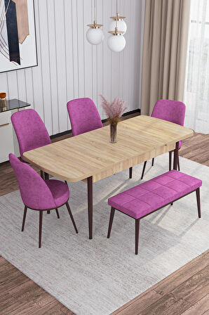 Rovena Leona Meşe 80x132 Açılabilir Mdf Mutfak Masası Takımı 4 Adet Sandalye + 1 Bench