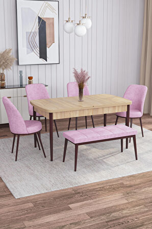 Rovena Leona Meşe 80x132 Açılabilir Mdf Mutfak Masası Takımı 4 Adet Sandalye + 1 Bench
