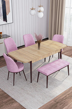 Rovena Leona Meşe 80x132 Açılabilir Mdf Mutfak Masası Takımı 4 Adet Sandalye + 1 Bench