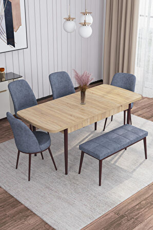Rovena Leona Meşe 80x132 Açılabilir Mdf Mutfak Masası Takımı 4 Adet Sandalye + 1 Bench