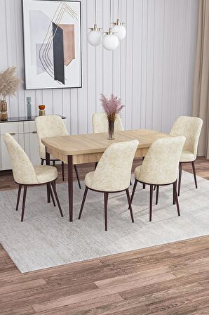 Rovena Leona Meşe 80x132 Açılabilir Mdf Mutfak Masası Takımı 6 Adet Sandalye