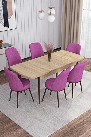 Rovena Leona Meşe 80x132 Açılabilir Mdf Mutfak Masası Takımı 6 Adet Sandalye