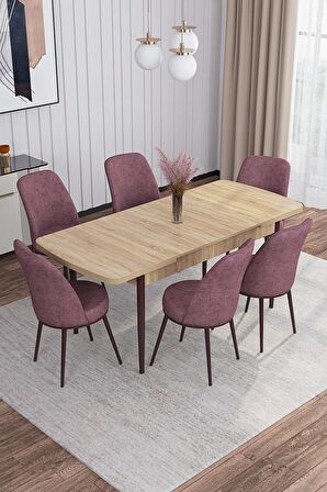 Rovena Leona Meşe 80x132 Açılabilir Mdf Mutfak Masası Takımı 6 Adet Sandalye