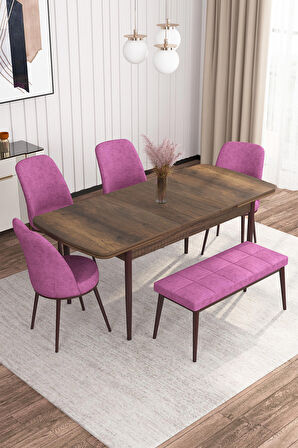 Rovena Leona Barok 80x132 Açılabilir Mdf Mutfak Masası Takımı 4 Adet Sandalye + 1 Bench