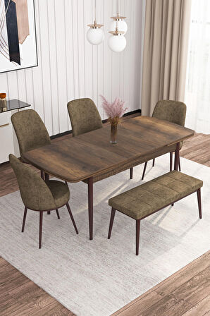Rovena Leona Barok 80x132 Açılabilir Mdf Mutfak Masası Takımı 4 Adet Sandalye + 1 Bench