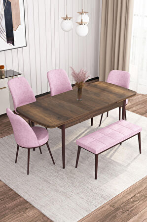 Rovena Leona Barok 80x132 Açılabilir Mdf Mutfak Masası Takımı 4 Adet Sandalye + 1 Bench