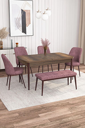 Rovena Leona Barok 80x132 Açılabilir Mdf Mutfak Masası Takımı 4 Adet Sandalye + 1 Bench
