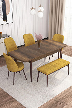 Rovena Leona Barok 80x132 Açılabilir Mdf Mutfak Masası Takımı 4 Adet Sandalye + 1 Bench