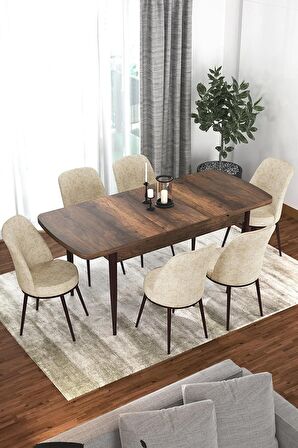 Rovena Leona Barok 80x132 Açılabilir Mdf Mutfak Masası Takımı 6 Adet Sandalye