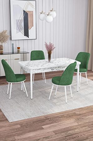 Rovena Leona Beyaz Mermer 80x132 Açılabilir Mdf Mutfak Masası Takımı 4 Adet Sandalye