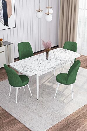 Rovena Leona Beyaz Mermer 80x132 Açılabilir Mdf Mutfak Masası Takımı 4 Adet Sandalye