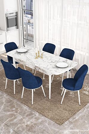 Rovena Leona Beyaz Mermer 80x132 Açılabilir Mdf Mutfak Masası Takımı 6 Adet Sandalye