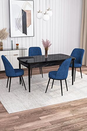 Rovena Leona Siyah Mermer 80x132 Açılabilir Mdf Mutfak Masası Takımı 4 Adet Sandalye