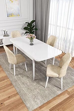 Rovena Zeta Beyaz 80x132 Açılabilir Mdf Mutfak Masası Takımı 4 Adet Sandalye