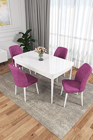 Rovena Zeta Beyaz 80x132 Açılabilir Mdf Mutfak Masası Takımı 4 Adet Sandalye