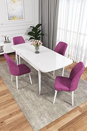 Rovena Zeta Beyaz 80x132 Açılabilir Mdf Mutfak Masası Takımı 4 Adet Sandalye