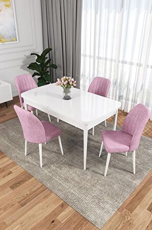 Rovena Zeta Beyaz 80x132 Açılabilir Mdf Mutfak Masası Takımı 4 Adet Sandalye