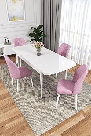 Rovena Zeta Beyaz 80x132 Açılabilir Mdf Mutfak Masası Takımı 4 Adet Sandalye