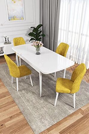 Rovena Zeta Beyaz 80x132 Açılabilir Mdf Mutfak Masası Takımı 4 Adet Sandalye
