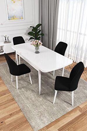 Rovena Zeta Beyaz 80x132 Açılabilir Mdf Mutfak Masası Takımı 4 Adet Sandalye