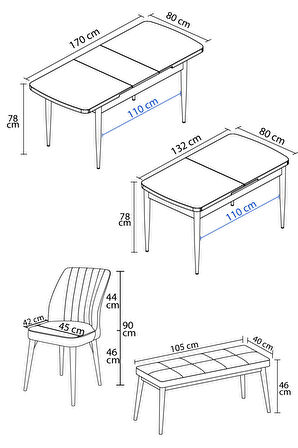 Rovena Zeta Beyaz 80x132 Açılabilir Mdf Mutfak Masası Takımı 4 Adet Sandalye + 1 Bench