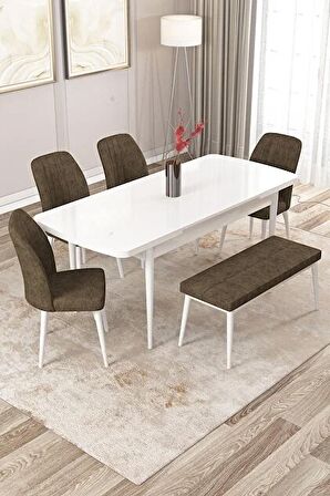 Rovena Zeta Beyaz 80x132 Açılabilir Mdf Mutfak Masası Takımı 4 Adet Sandalye + 1 Bench