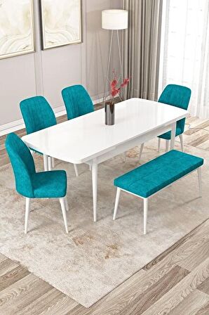 Rovena Zeta Beyaz 80x132 Açılabilir Mdf Mutfak Masası Takımı 4 Adet Sandalye + 1 Bench