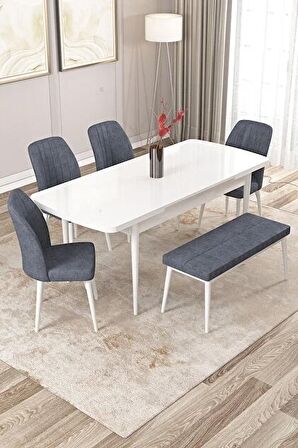 Rovena Zeta Beyaz 80x132 Açılabilir Mdf Mutfak Masası Takımı 4 Adet Sandalye + 1 Bench