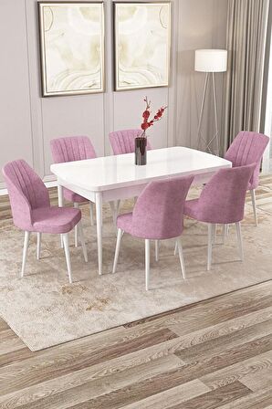 Rovena Zeta Beyaz 80x132 Açılabilir Mdf Mutfak Masası Takımı 6 Adet Sandalye