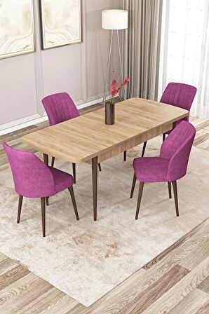 Rovena Zeta Meşe 80x132 Açılabilir Mdf Mutfak Masası Takımı 4 Adet Sandalye