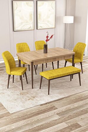 Rovena Zeta Meşe 80x132 Açılabilir Mdf Mutfak Masası Takımı 4 Adet Sandalye + 1 Bench