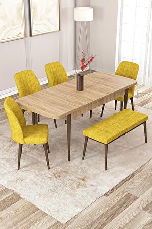 Rovena Zeta Meşe 80x132 Açılabilir Mdf Mutfak Masası Takımı 4 Adet Sandalye + 1 Bench