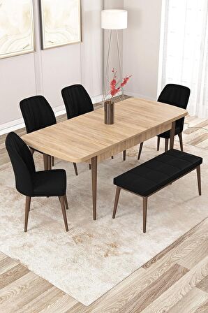 Rovena Zeta Meşe 80x132 Açılabilir Mdf Mutfak Masası Takımı 4 Adet Sandalye + 1 Bench