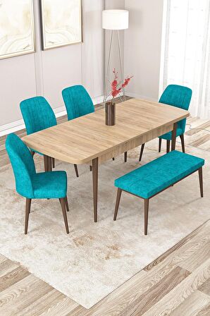 Rovena Zeta Meşe 80x132 Açılabilir Mdf Mutfak Masası Takımı 4 Adet Sandalye + 1 Bench