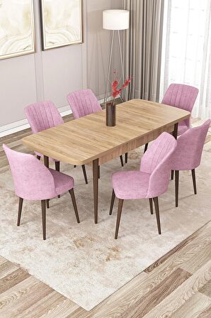 Rovena Zeta Meşe 80x132 Açılabilir Mdf Mutfak Masası Takımı 6 Adet Sandalye