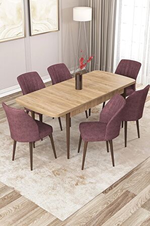 Rovena Zeta Meşe 80x132 Açılabilir Mdf Mutfak Masası Takımı 6 Adet Sandalye