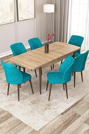 Rovena Zeta Meşe 80x132 Açılabilir Mdf Mutfak Masası Takımı 6 Adet Sandalye