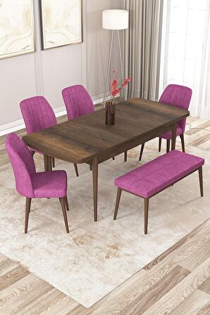 Rovena Zeta Barok 80x132 Açılabilir Mdf Mutfak Masası Takımı 4 Adet Sandalye + 1 Bench