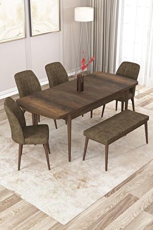 Rovena Zeta Barok 80x132 Açılabilir Mdf Mutfak Masası Takımı 4 Adet Sandalye + 1 Bench