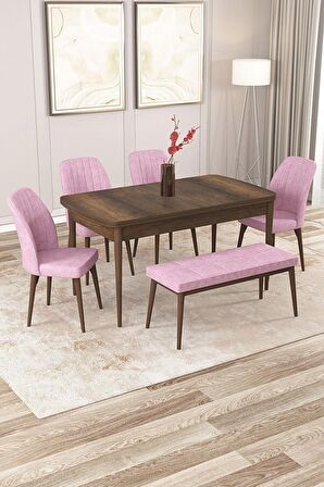 Rovena Zeta Barok 80x132 Açılabilir Mdf Mutfak Masası Takımı 4 Adet Sandalye + 1 Bench