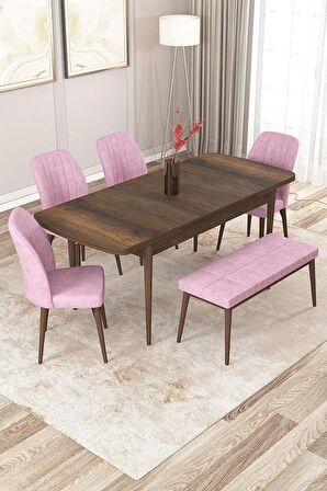 Rovena Zeta Barok 80x132 Açılabilir Mdf Mutfak Masası Takımı 4 Adet Sandalye + 1 Bench