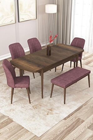 Rovena Zeta Barok 80x132 Açılabilir Mdf Mutfak Masası Takımı 4 Adet Sandalye + 1 Bench