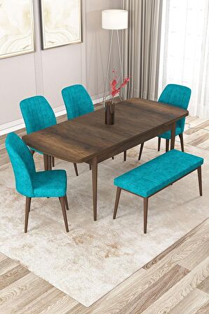 Rovena Zeta Barok 80x132 Açılabilir Mdf Mutfak Masası Takımı 4 Adet Sandalye + 1 Bench